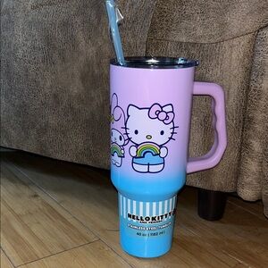 Hello Kitty Pink and Blue Ombre Stainless Steel Travel Mug with Straw